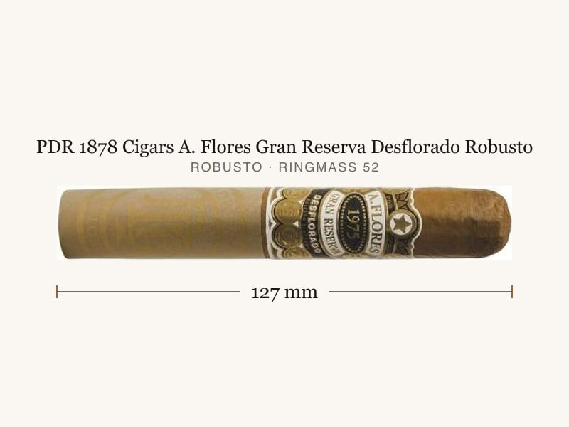 PDR 1878 Cigars A. Flores Gran Reserva Desflorado Robusto, Maßangaben: Länge 127 mm, Ringmaß 52