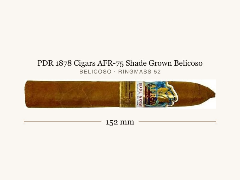 PDR 1878 Cigars AFR-75 Shade Grown Belicoso, Maßangaben: Länge 152 mm, Ringmaß 52