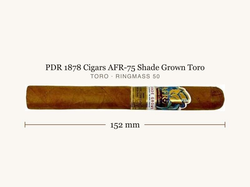 PDR 1878 Cigars AFR-75 Shade Grown Toro, Maßangaben: Länge 152 mm, Ringmaß 50