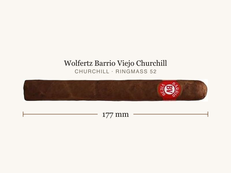 Wolfertz Barrio Viejo Churchill, Maßangaben: Länge 177 mm, Ringmaß 52