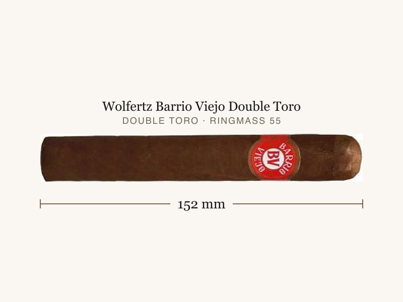Wolfertz Barrio Viejo Double Toro, Maßangaben: Länge 152 mm, Ringmaß 55