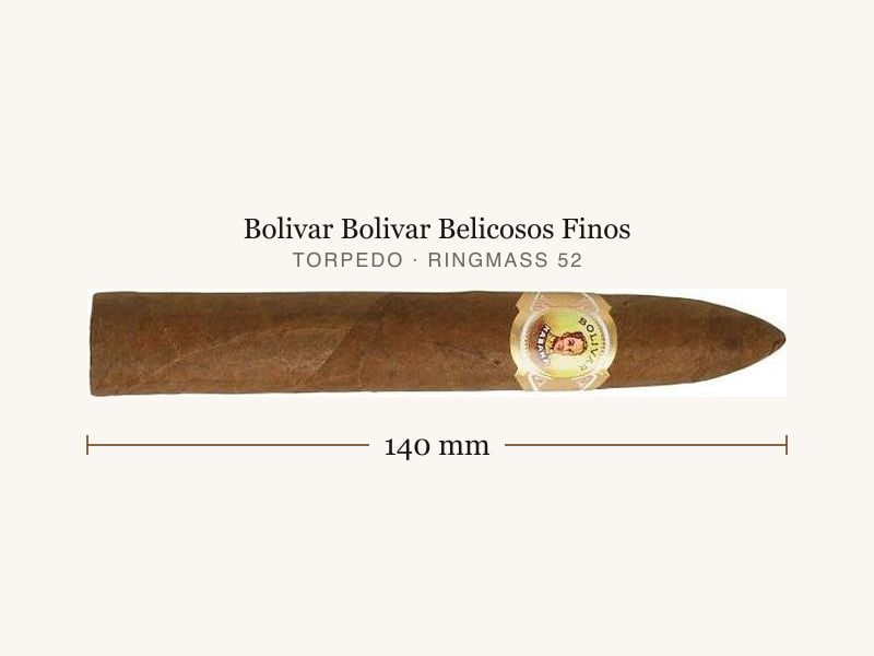Bolivar Bolivar Belicosos Finos, Maßangaben: Länge 140 mm, Ringmaß 52