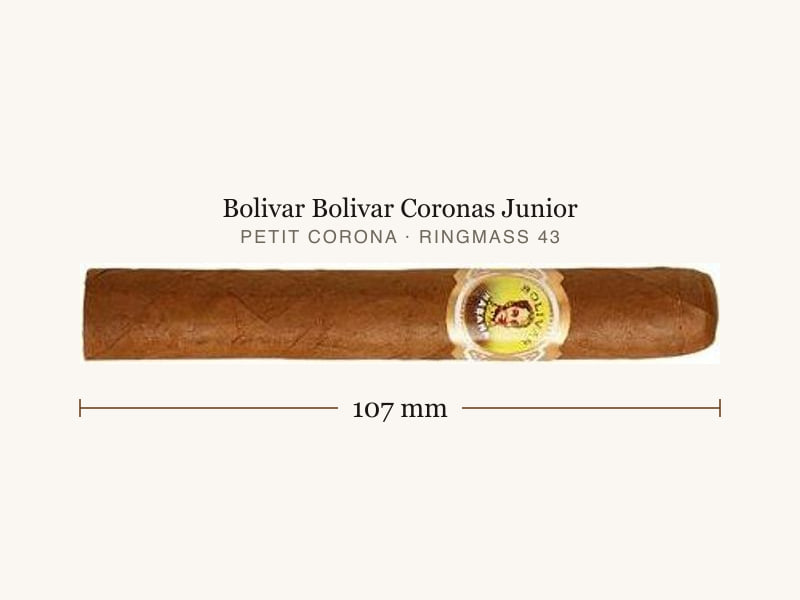 Bolivar Bolivar Coronas Junior, Maßangaben: Länge 107 mm, Ringmaß 43