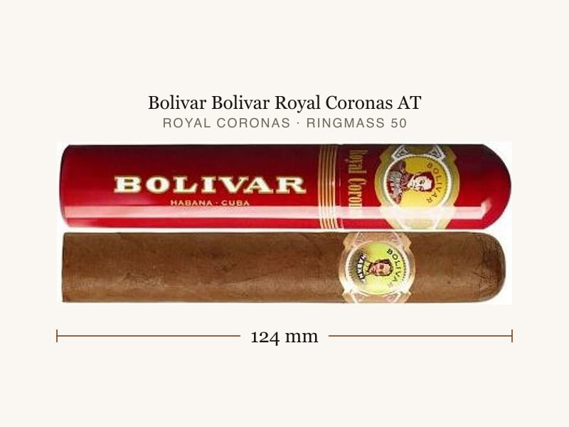 Bolivar Bolivar Royal Coronas AT, Maßangaben: Länge 124 mm, Ringmaß 50