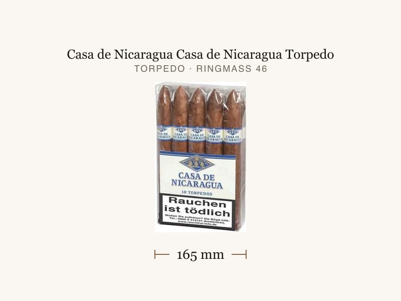 Casa de Nicaragua Casa de Nicaragua Torpedo, Maßangaben: Länge 165 mm, Ringmaß 46