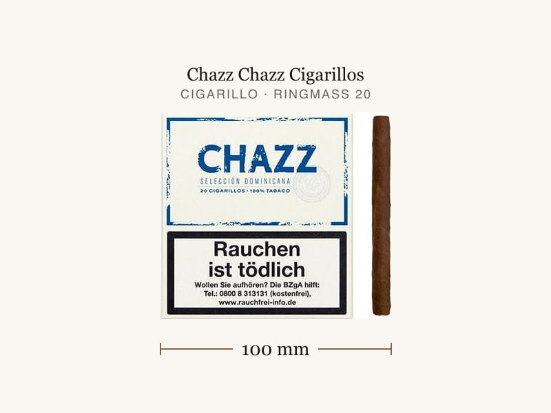 Chazz Chazz Cigarillos, Maßangaben: Länge 100 mm, Ringmaß 20