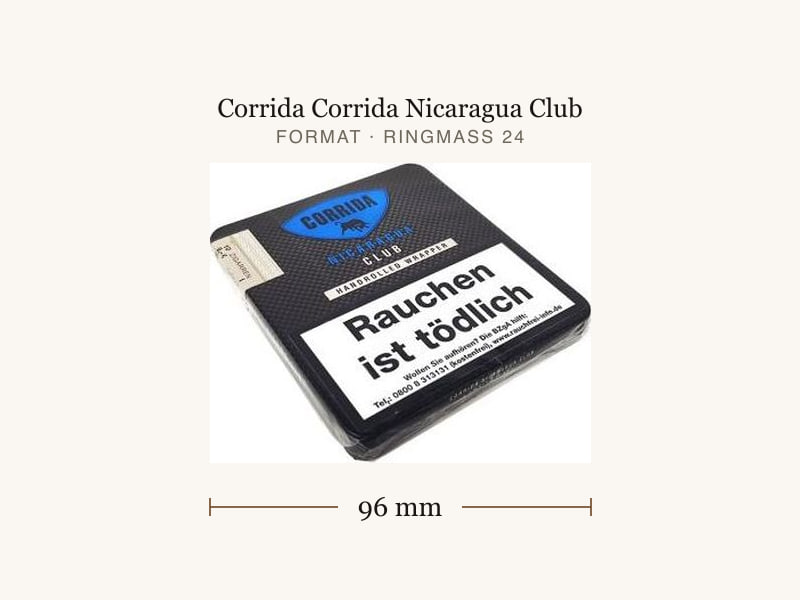 Corrida Corrida Nicaragua Club, Maßangaben: Länge 96 mm, Ringmaß 24
