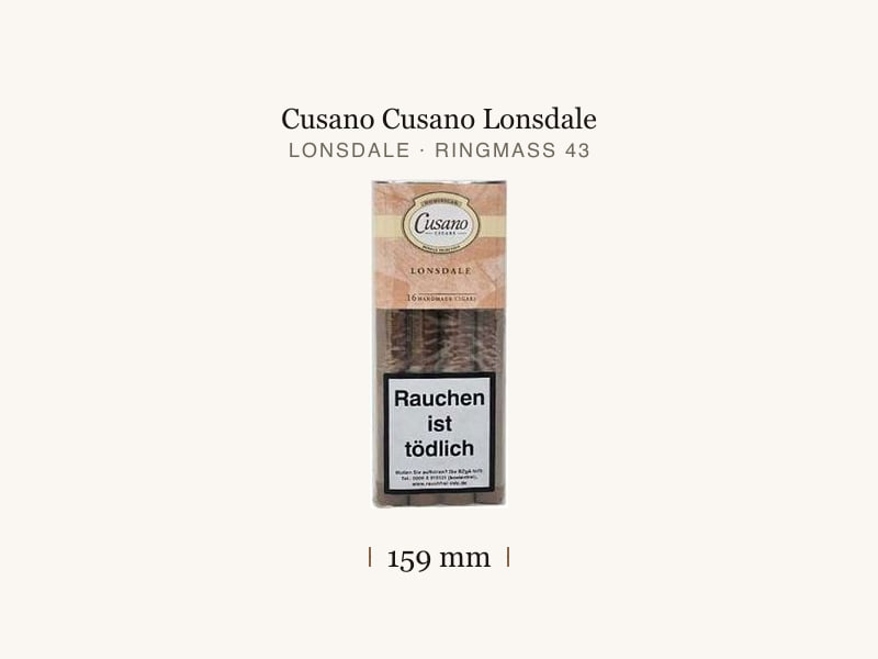 Cusano Cusano Lonsdale, Maßangaben: Länge 159 mm, Ringmaß 43
