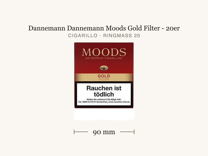 Dannemann Dannemann Moods Gold Filter - 20er, Maßangaben: Länge 90 mm, Ringmaß 20