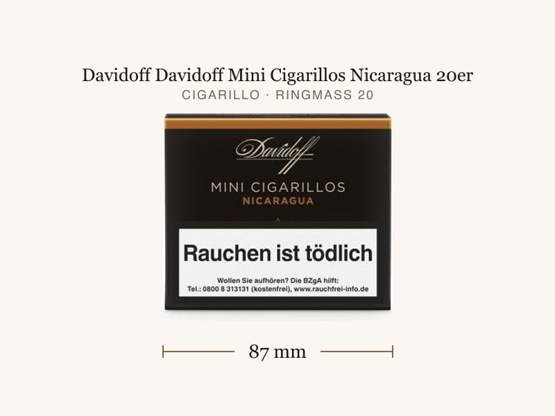 Davidoff Davidoff Mini Cigarillos Nicaragua 20er, Maßangaben: Länge 87 mm, Ringmaß 20