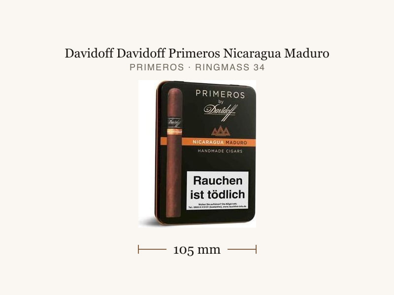 Davidoff Davidoff Primeros Nicaragua Maduro, Maßangaben: Länge 105 mm, Ringmaß 34