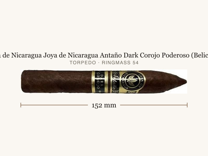 Joya de Nicaragua Joya de Nicaragua Antaño Dark Corojo Poderoso (Belicoso), Maßangaben: Länge 152 mm, Ringmaß 54