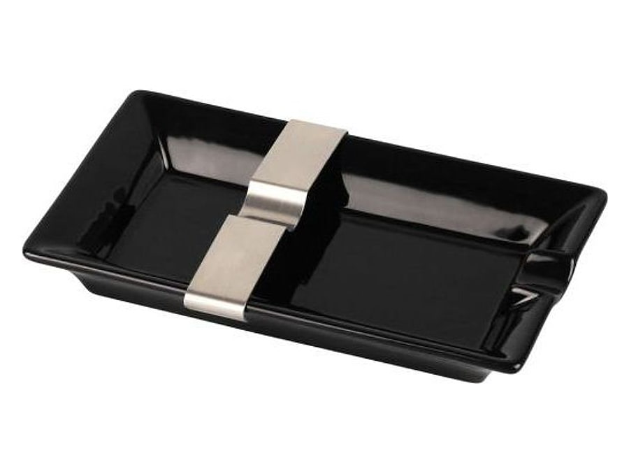 Keramik Aschenbecher schwarz mit Metallablage