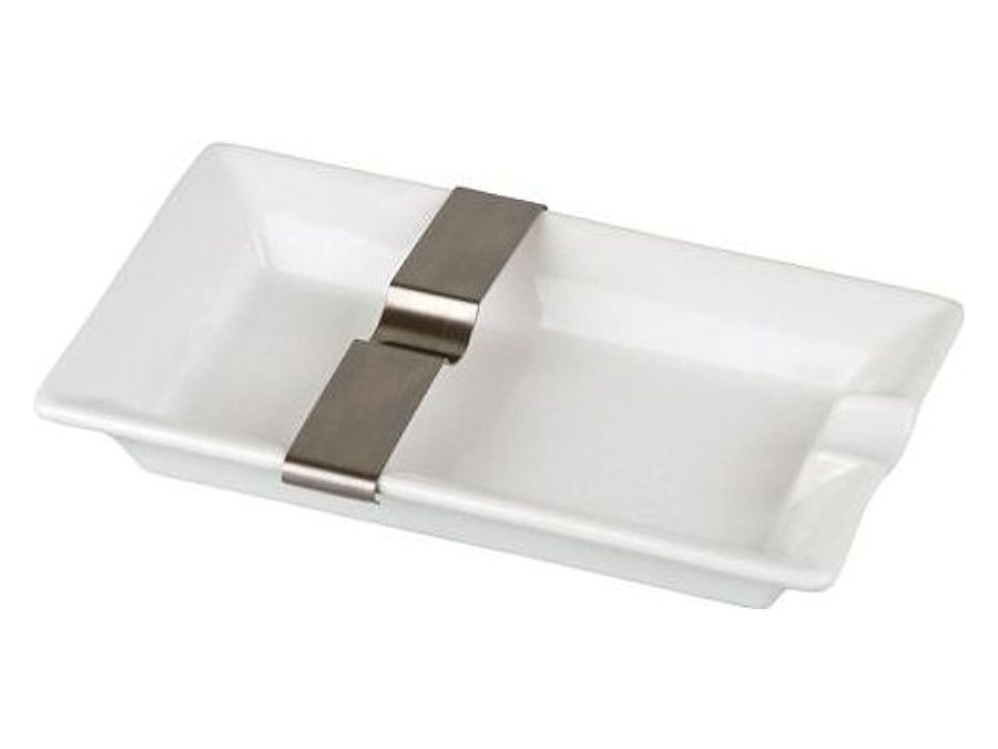 Keramik Aschenbecher weiss mit Metallablage