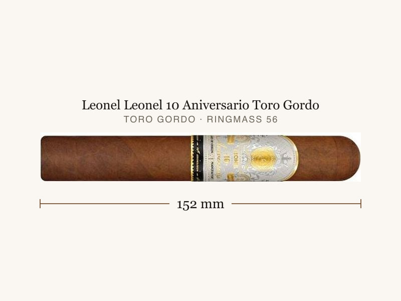 Leonel Leonel 10 Aniversario Toro Gordo, Maßangaben: Länge 152 mm, Ringmaß 56