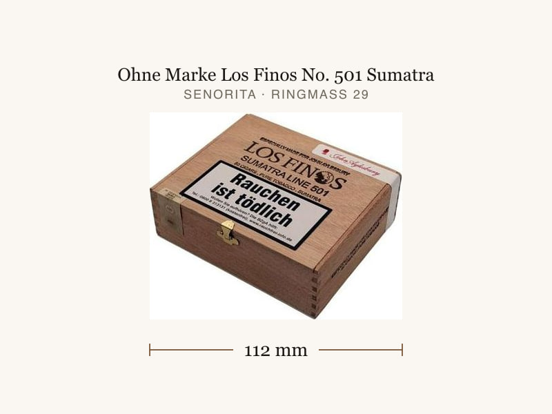 Ohne Marke Los Finos No. 501 Sumatra, Maßangaben: Länge 112 mm, Ringmaß 29