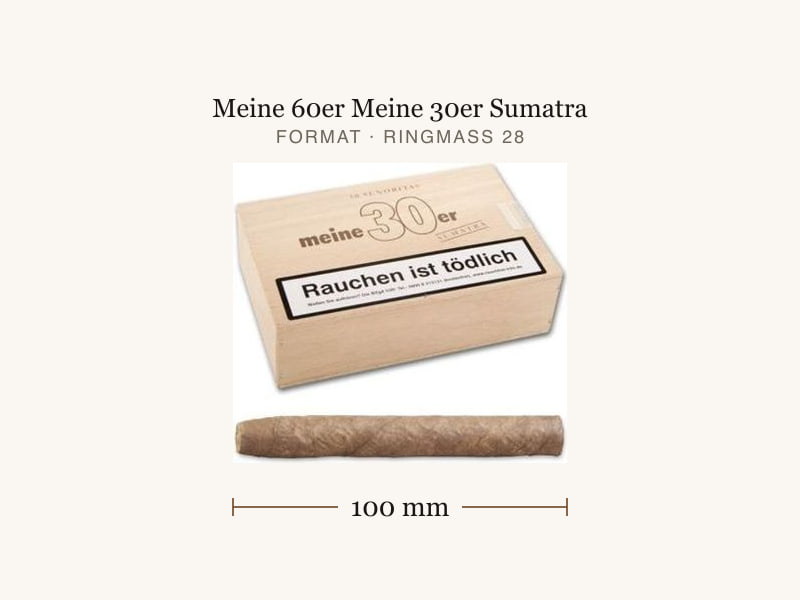 Meine 60er Meine 30er Sumatra, Maßangaben: Länge 100 mm, Ringmaß 28