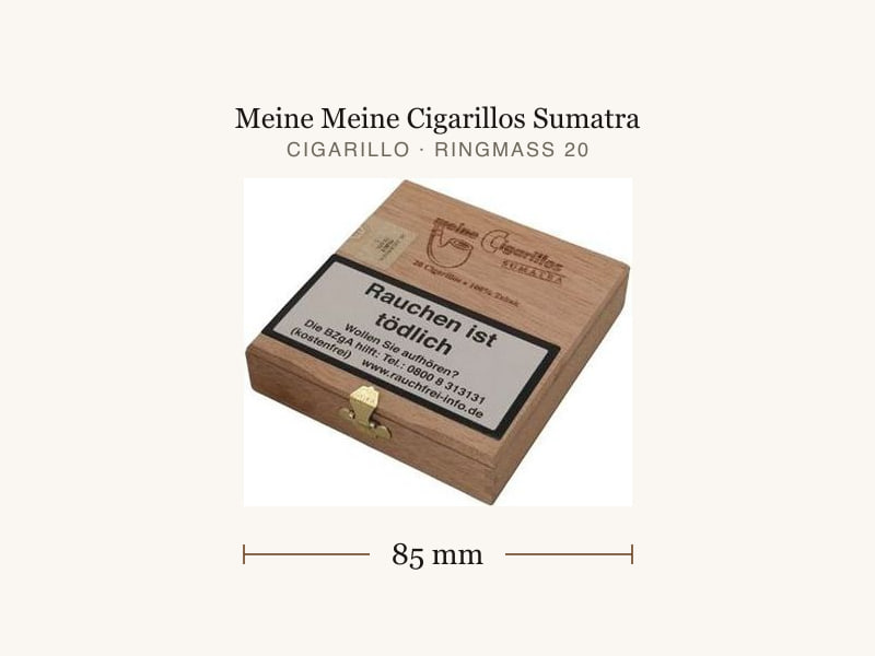 Meine Meine Cigarillos Sumatra, Maßangaben: Länge 85 mm, Ringmaß 20