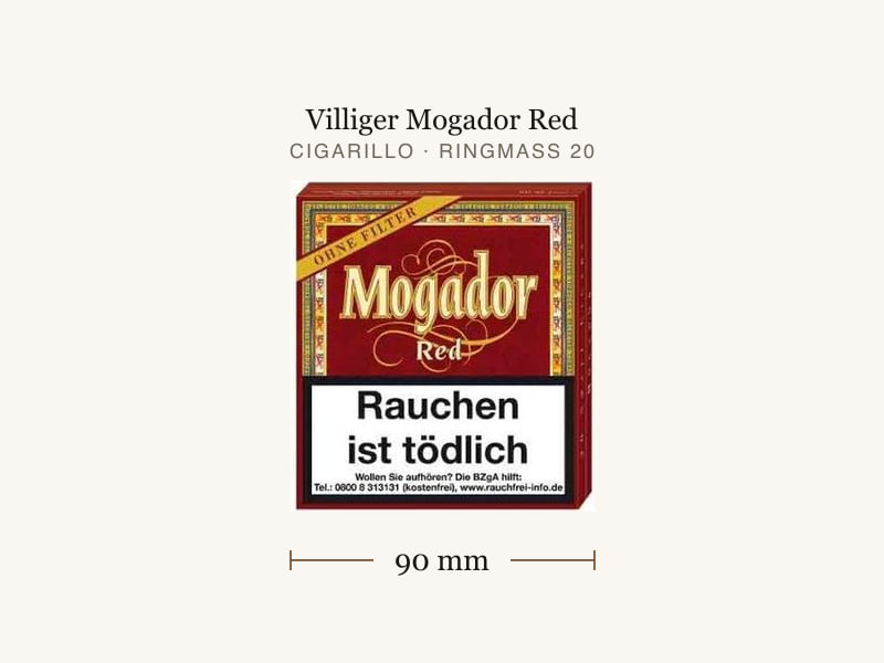 Villiger Mogador Red, Maßangaben: Länge 90 mm, Ringmaß 20