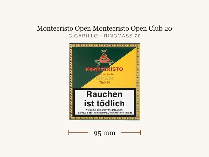 Montecristo Open Montecristo Open Club 20, Maßangaben: Länge 95 mm, Ringmaß 20