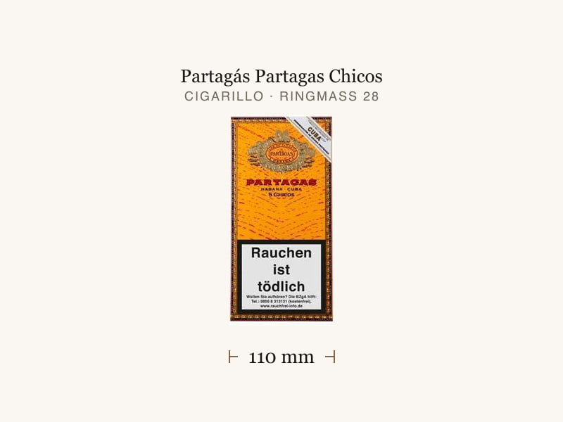 Partagás Partagas Chicos, Maßangaben: Länge 110 mm, Ringmaß 28