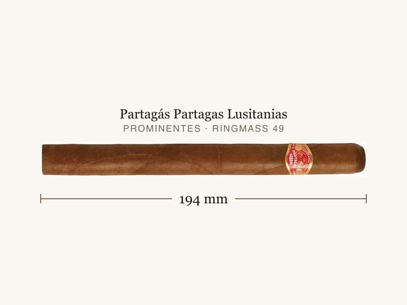 Partagás Partagas Lusitanias, Maßangaben: Länge 194 mm, Ringmaß 49