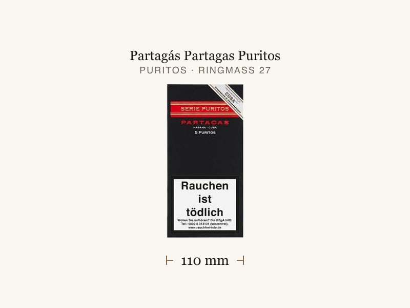 Partagás Partagas Puritos, Maßangaben: Länge 110 mm, Ringmaß 27