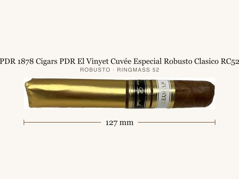 PDR 1878 Cigars PDR El Vinyet Cuvée Especial Robusto Clasico RC52, Maßangaben: Länge 127 mm, Ringmaß 52
