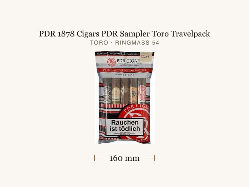 PDR 1878 Cigars PDR Sampler Toro Travelpack, Maßangaben: Länge 160 mm, Ringmaß 54