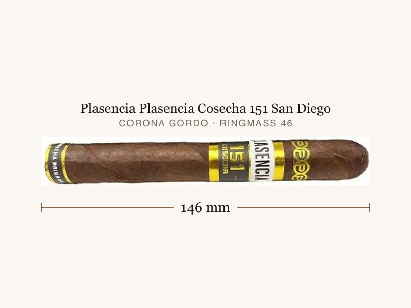 Plasencia Plasencia Cosecha 151 San Diego, Maßangaben: Länge 146 mm, Ringmaß 46