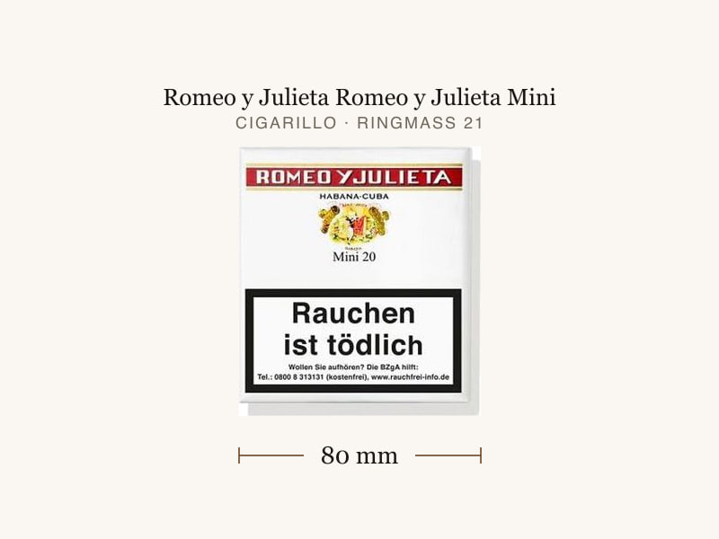 Romeo y Julieta Romeo y Julieta Mini, Maßangaben: Länge 80 mm, Ringmaß 21