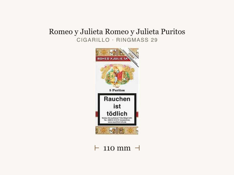 Romeo y Julieta Romeo y Julieta Puritos, Maßangaben: Länge 110 mm, Ringmaß 29