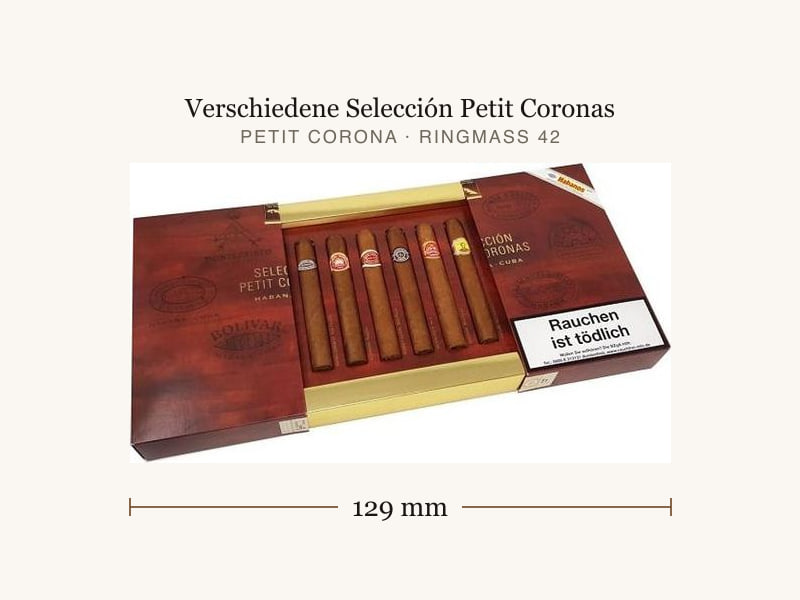 Verschiedene Selección Petit Coronas, Maßangaben: Länge 129 mm, Ringmaß 42