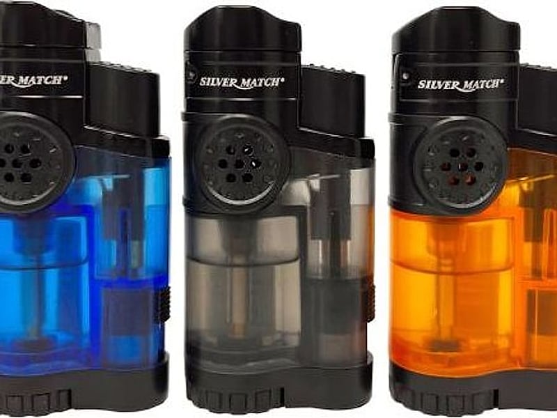 Ohne Marke Silver Match Triple Jetflame Lighter mit cigar holder, Detailansicht