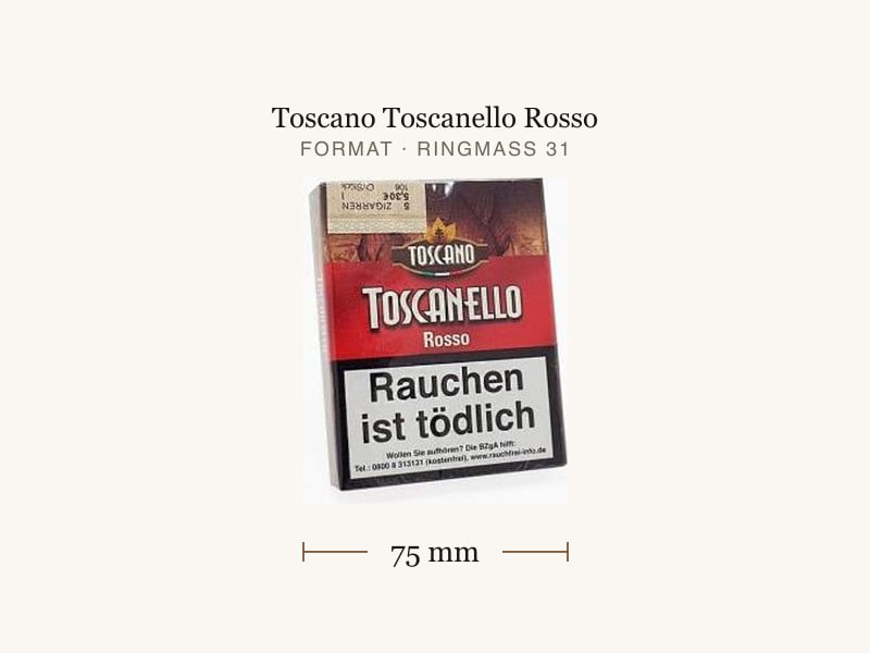 Toscano Toscanello Rosso, Maßangaben: Länge 75 mm, Ringmaß 31