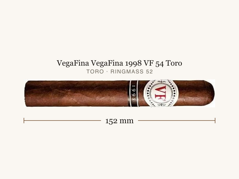 VegaFina VegaFina 1998 VF 54 Toro, Maßangaben: Länge 152 mm, Ringmaß 52