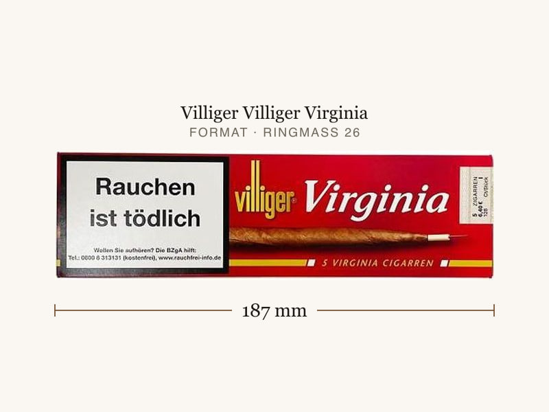 Villiger Villiger Virginia, Maßangaben: Länge 187 mm, Ringmaß 26