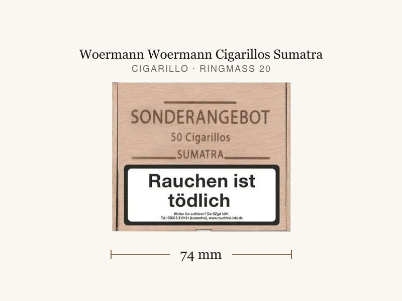 Woermann Woermann Cigarillos Sumatra, Maßangaben: Länge 74 mm, Ringmaß 20