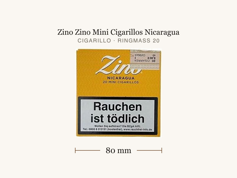 Zino Zino Mini Cigarillos Nicaragua, Maßangaben: Länge 80 mm, Ringmaß 20
