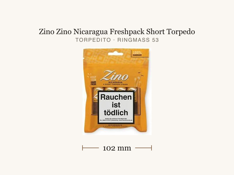 Zino Zino Nicaragua Freshpack Short Torpedo, Maßangaben: Länge 102 mm, Ringmaß 53