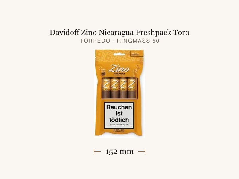 Davidoff Zino Nicaragua Freshpack Toro, Maßangaben: Länge 152 mm, Ringmaß 50
